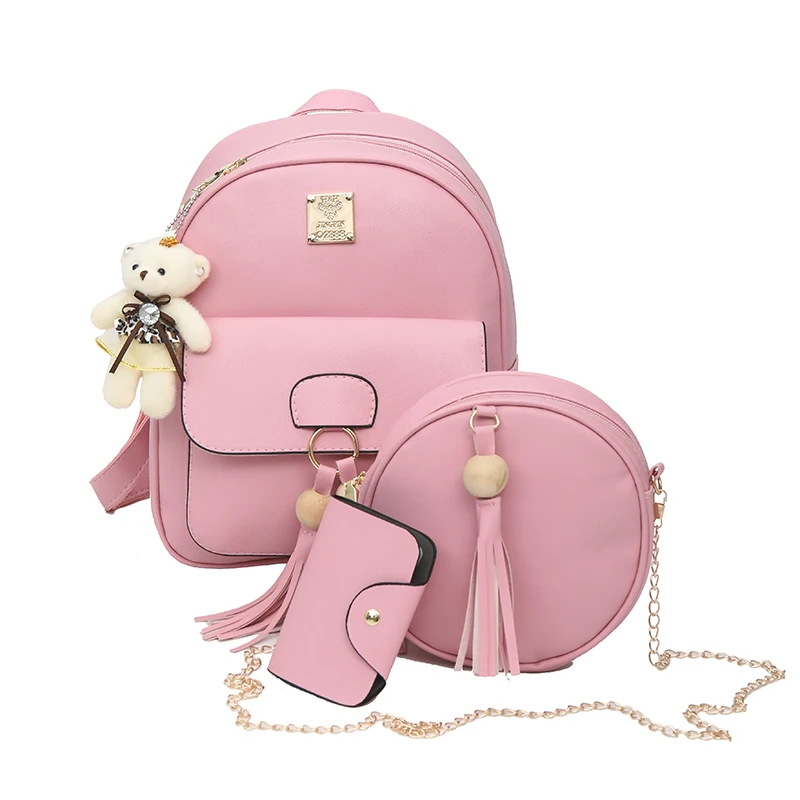 

Hot Sale Fashion PU Leather Mini back pack Wholesale Cute Women 3 pcs in 1 Backpack Sets For Girls, Black,gray,white,pink
