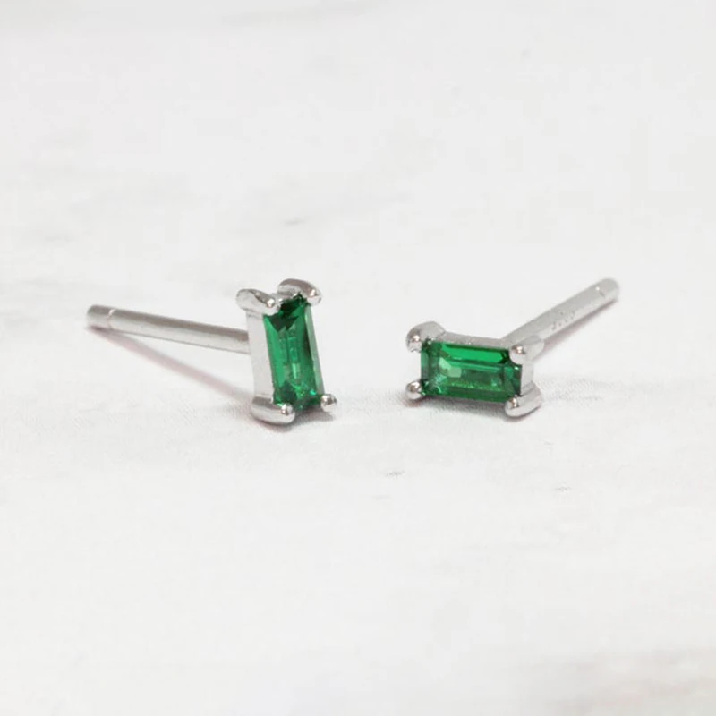 

S925 Sterling Silver Square Emerald Stud Earrings