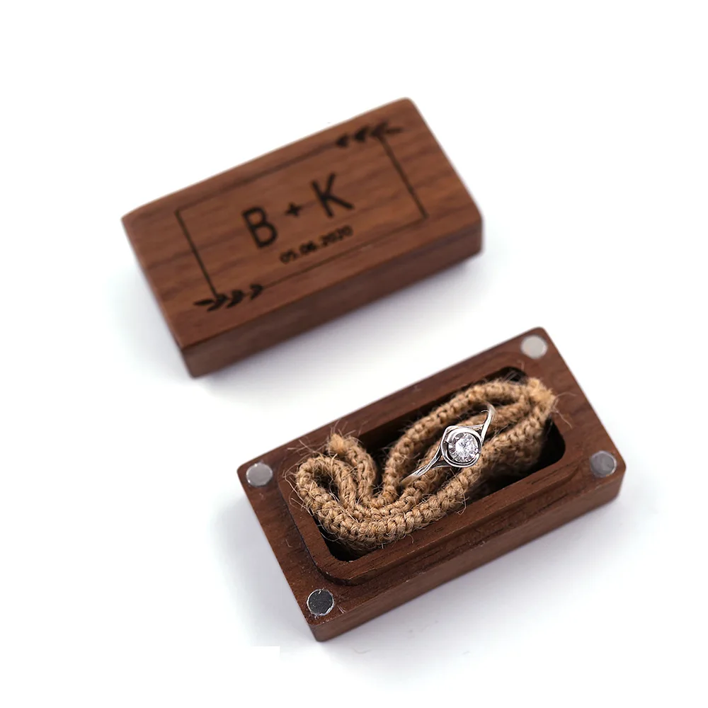 

Fashionable black walnut solid wood ring jewelry gift packing storage box with magnet customized LOGO, Customized color