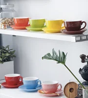 

220 CC Modern Simple Style Colored Glaze Ceramic Coffee Cup And Saucer Set