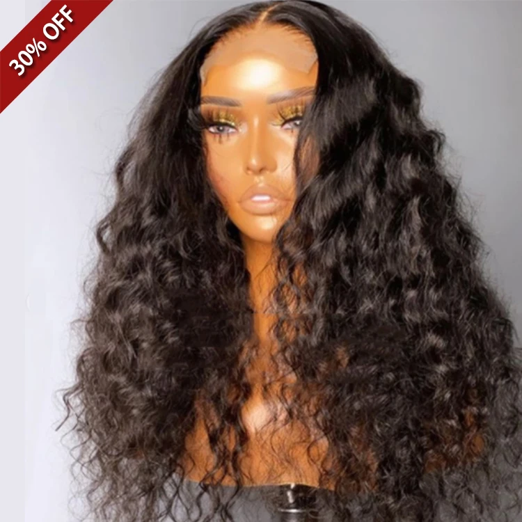 

30inch Long Virgin human hair wigs 180% density 12a raw Brazilian deep wave curly frontal pre plucked wig
