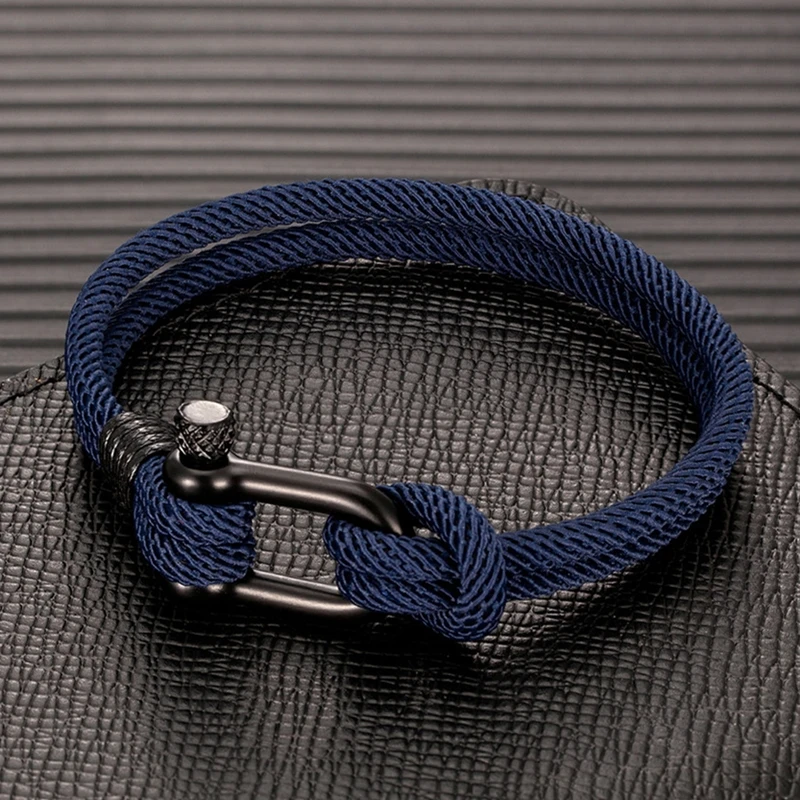 Men U Shape Survival Horseshoe Buckle Titanium Steel Outdoor Camping Rescue Emergency Rope Woven Bracelet For Women Black Sport