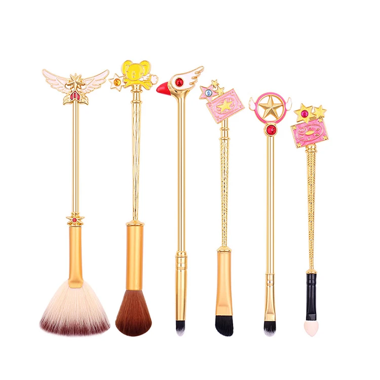 

2020 Limited Edition Cardcaptor Sakura Sailor Moon 6pcs Makeup Cosmetic Brush Set Gold Metal Beauty Tool