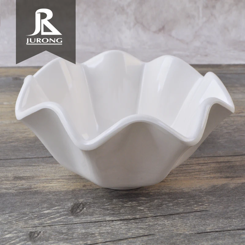 

Custom logo white melamine restaurant flower reusable melamine plastic salad bowl, White/customized