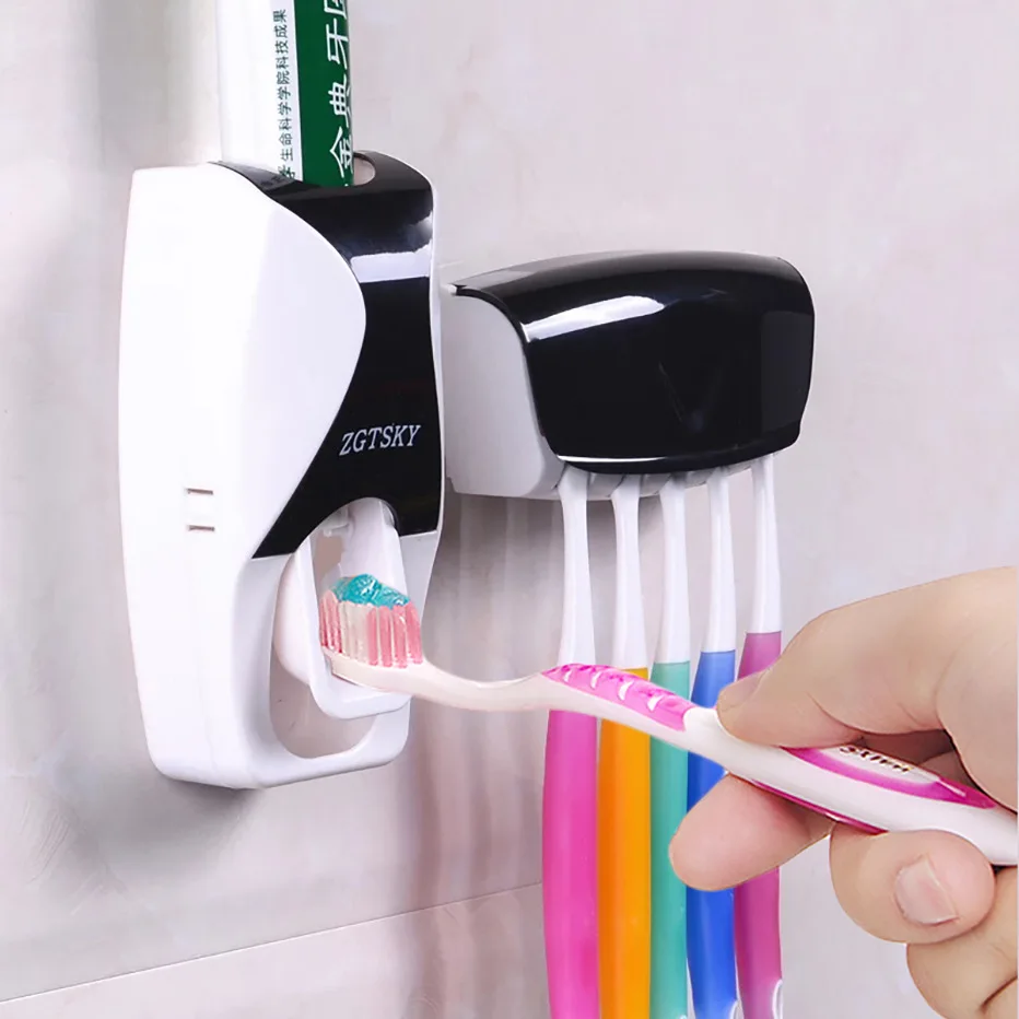 

Kitchen Bathroom Accessories Wall Mounted Organizer Small UV Stand Rack Toothpaste Dispenser With Toothbrush Holder