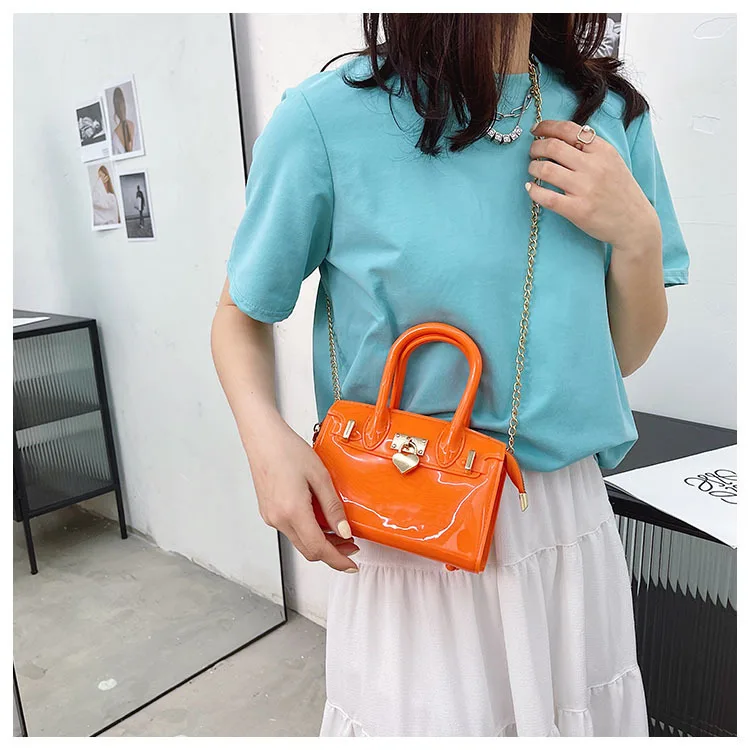 

Brand New Heart-shaped Lock Jelly Handbag Cross-border Women's Bag Wholesale 2021 Summer New Platinum Bag, 9 colors