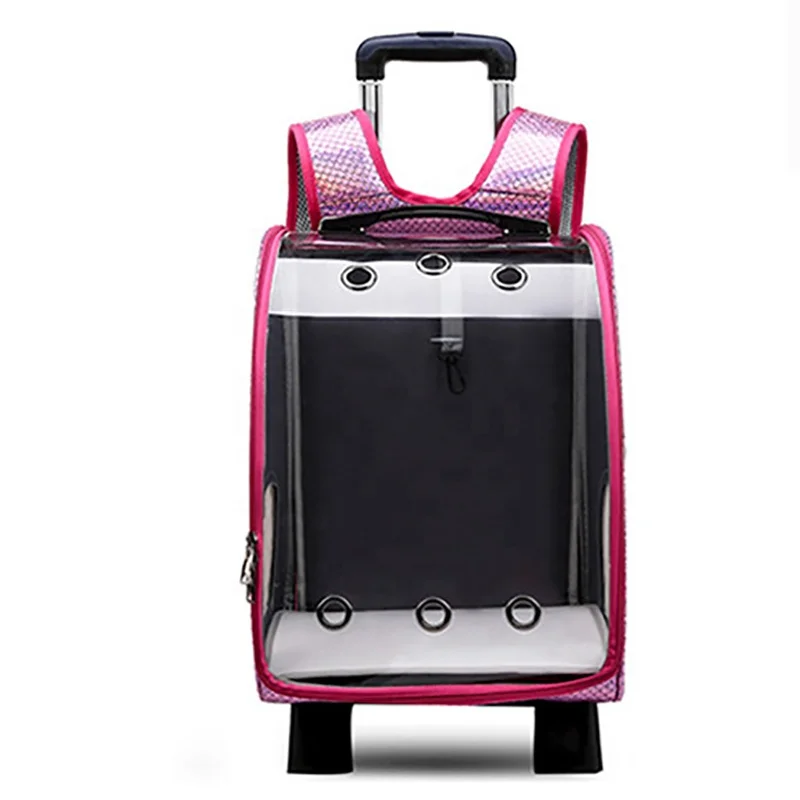 

The Large Pink Gray Black 3 In 1 Colour 5 In One Designer Waterproof And Breathable Twin Pet Dog Strollers 2 Wheel Trolley Case, Pink and red