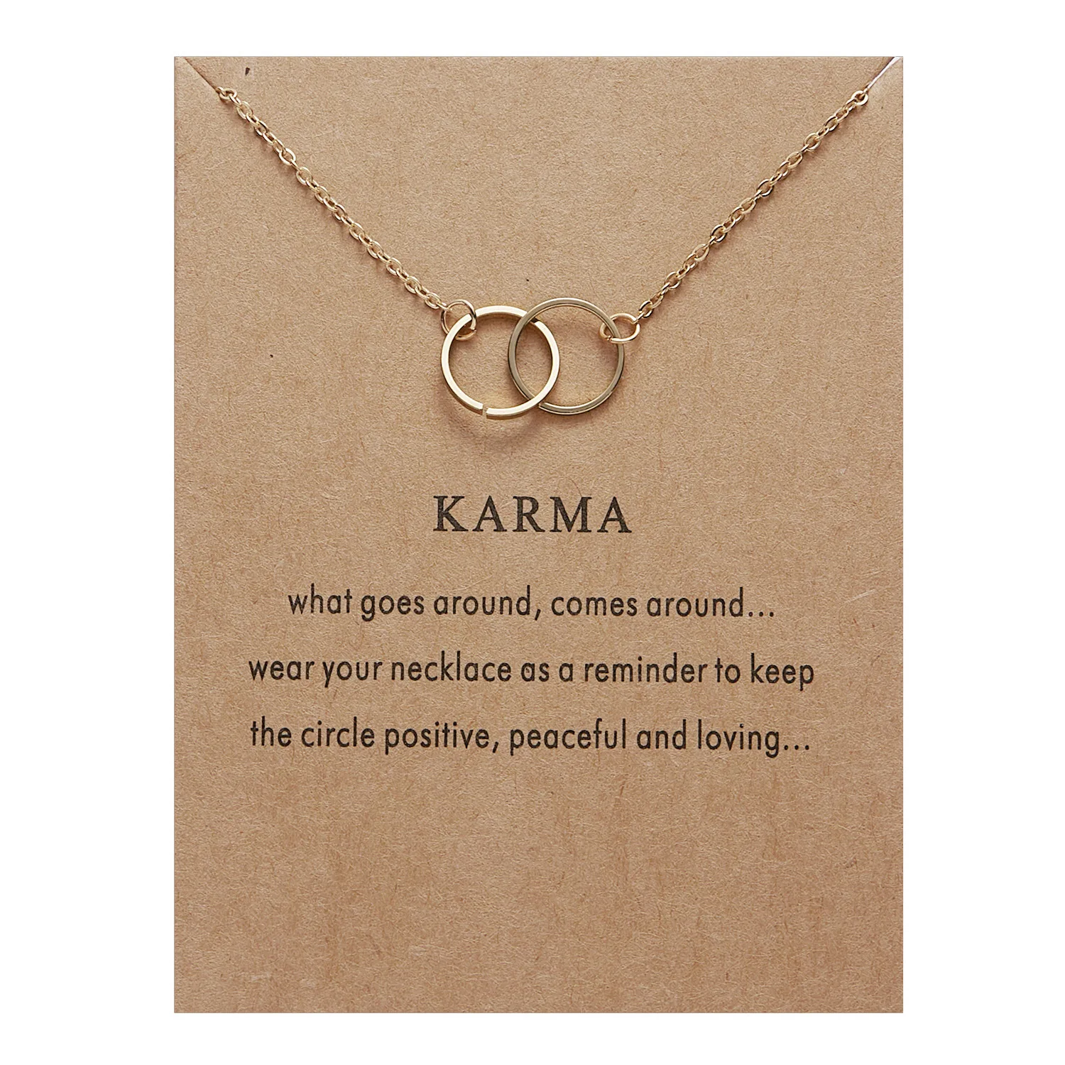 

Fashion Karma Necklace Good Luck Interlocking Rings Circle Pendant Necklaces with Message Card