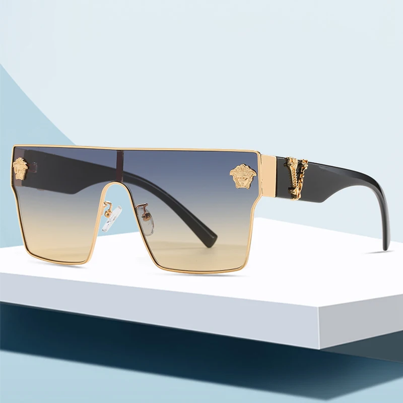 

2021 new unique oversized sunglasses one piece plastic metal designer shades women men retro sun glasses UV400, 6 colors