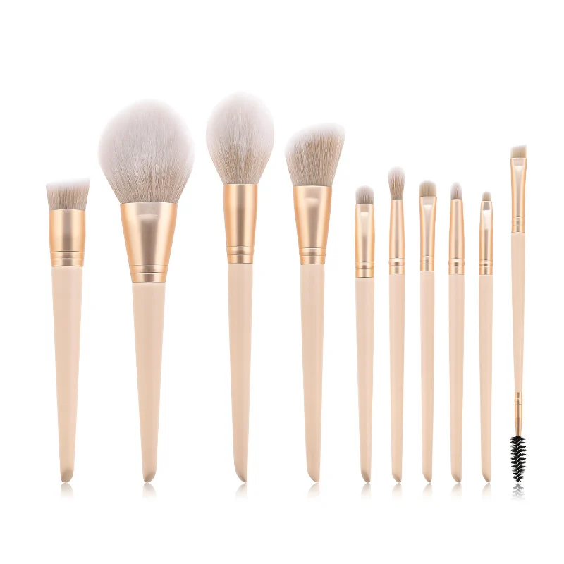 

10pcs makeup brushes set high-end slanting tail yellow color powder paint blush brush makeup tools, Customized color accepted