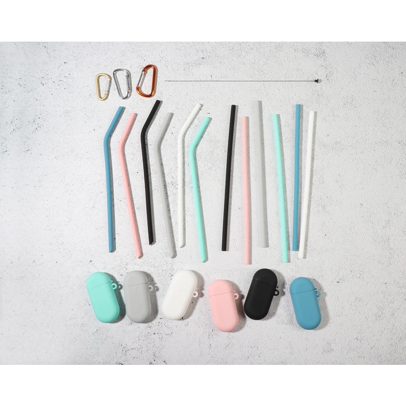 

Eco Friendly Biodegradable Collapsible Silicone Drinking Reusable Straw with case, Customized color