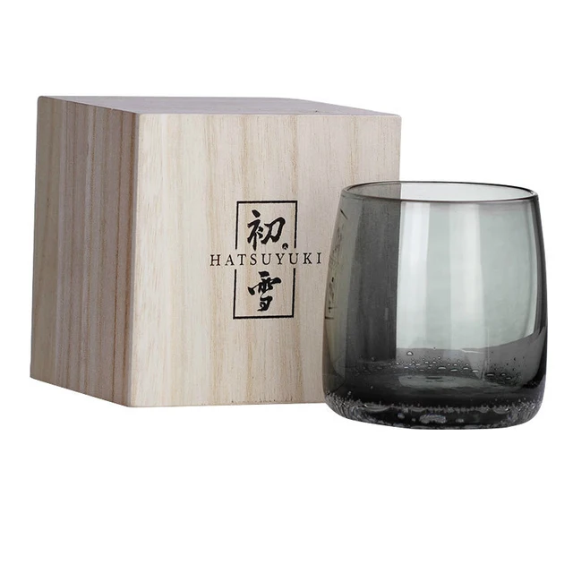 

Japanese Style Gray Basalt Whisky Tumbler Sake Bowl Brandy Snifters XO Wine Glasses Cup Crystal Whiskey Glass With Wood Gift Box