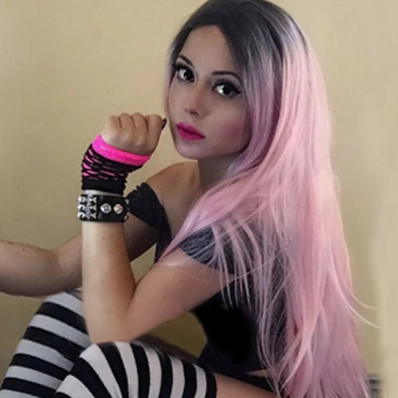 

Central Parted Long Silk Sexy Medium Length Hair Color Choice Faux Hair Colorful Wig, Ombre