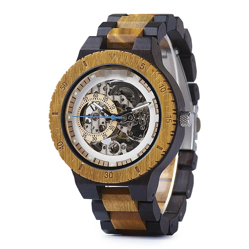 

2021 Two- Tone Design Automatic Mechanical Watches Wooden Watch Luxury for Men Watches Men Wrist Luxury Watch Diesel Watch R906