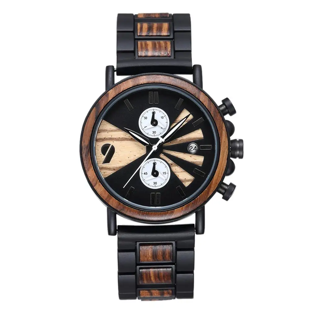 

Shifenmei S5591 Zebra Wood And SandalWood Watches Vintage Men's Stainless Steel And Wooden Luminous Watches