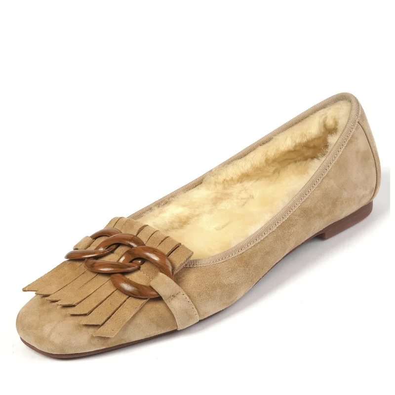 

luxurious shoes winter real animal fur sheep fur women loafers flat shoes ladies slip-on casual stock shoes