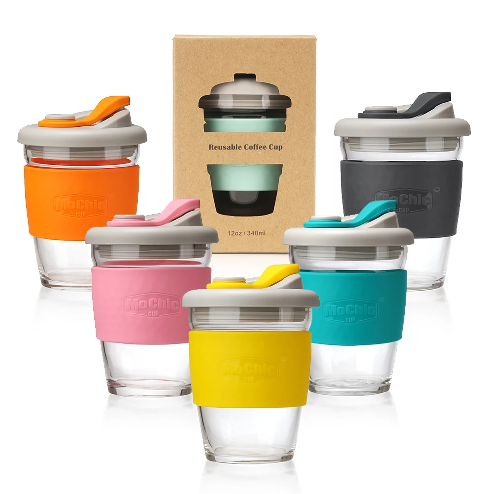 

Custom glass coffee mug lids for mugs reusable travel Leak proof glass coffee cup, 8 colors / custom