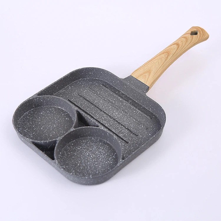 

Wholesale Aluminum Eggs Skillet 2 Hole Pancake Frying Pan Removable Handle Camping Frying Pans Bbq Skillet, Grey