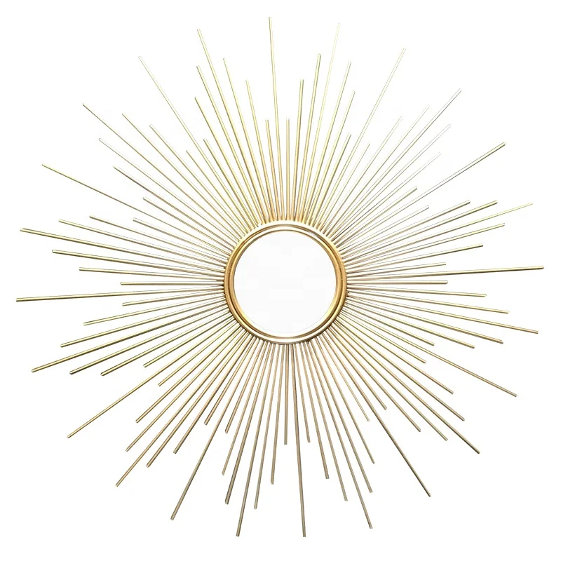 

2021 light luxury Iron sun mirror wall decoration in 100cm wall hanging piece living room model, Colorful