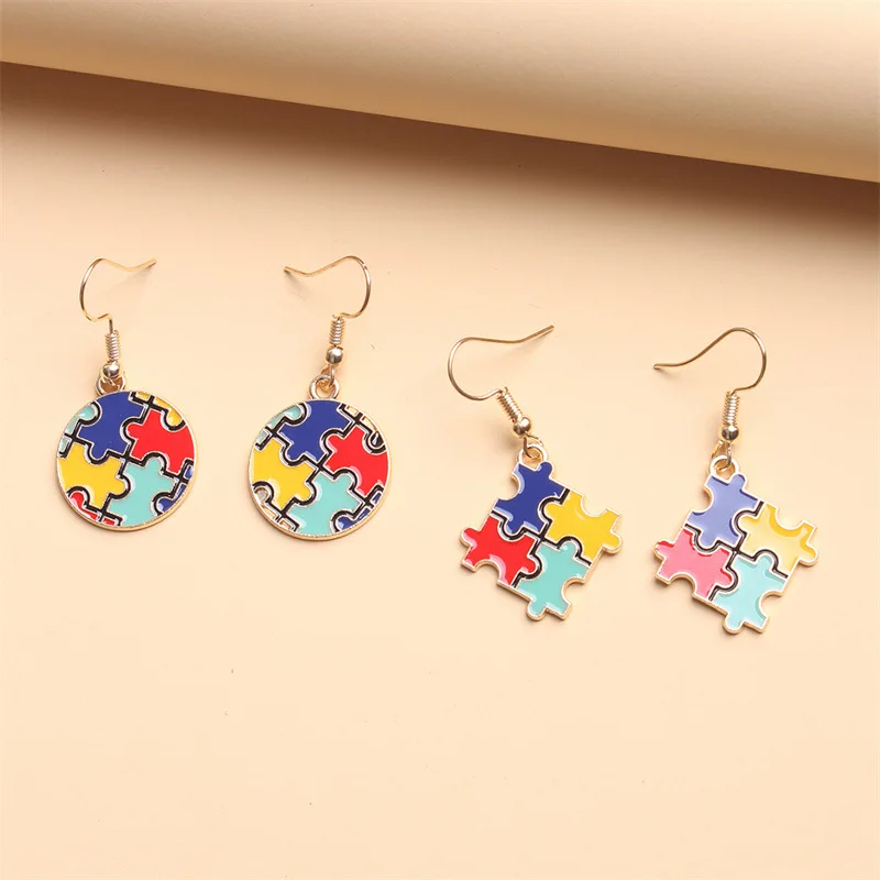 Manufacturer Rhinestone Enamel Jigsaw Puzzle Piece Pieces Autism Speaks Awareness Pendant Jewelry Earrings