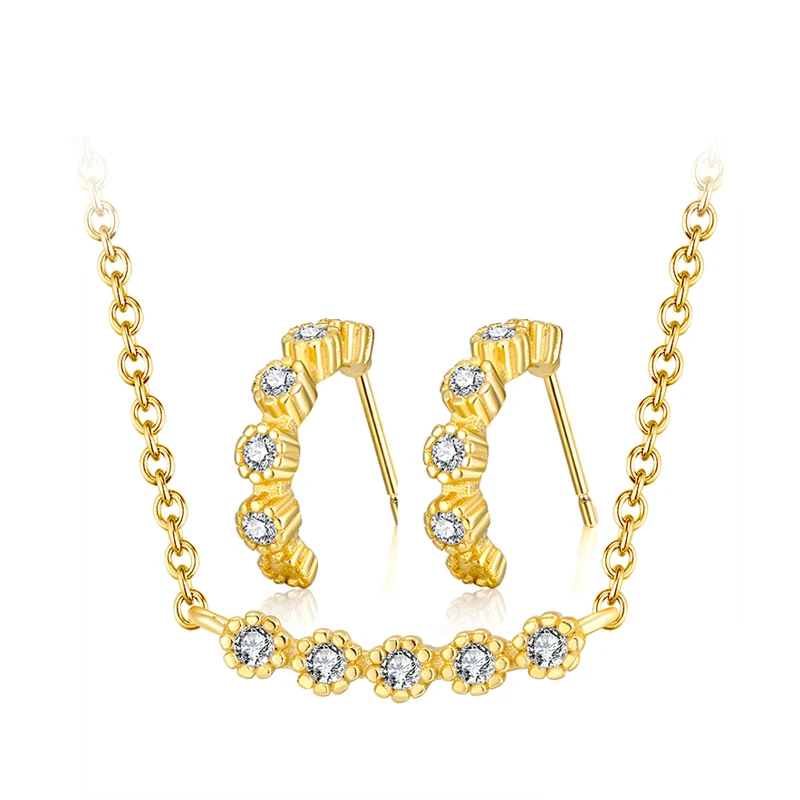 

RINNTIN SS59 925 Sterling Silver Gold Plated Earrings Necklace Jewelry Set for Girls
