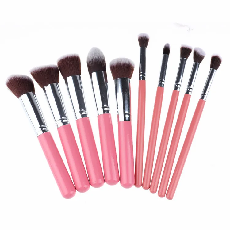 

2021 Private Label 10 Pcs Professional Nylon Hair Make up brushes Kit Cosmetic brushes cheap personal Wholesale Makeup Brush set, Customized color