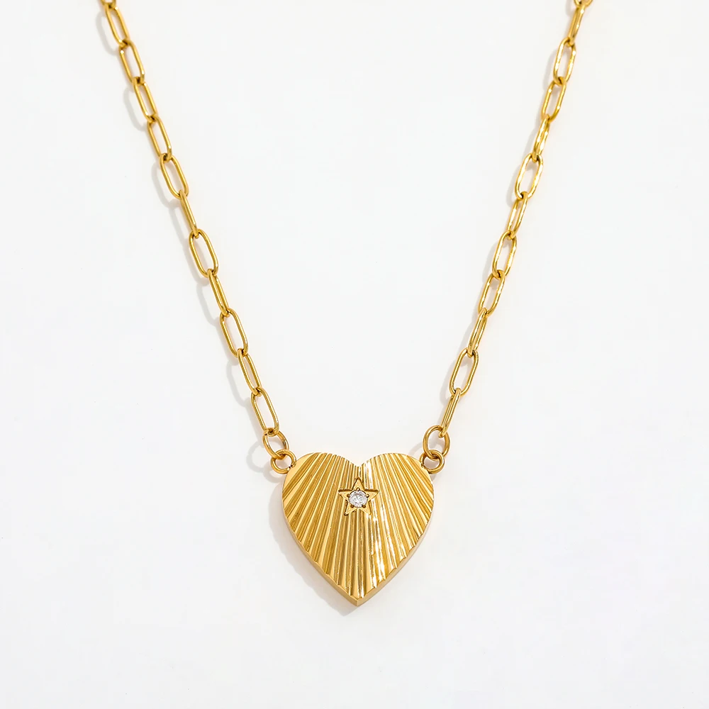 Joolim Jewelry Stainless Steel Five-pointed Star Zirconia Heart Burst Pendant Necklace