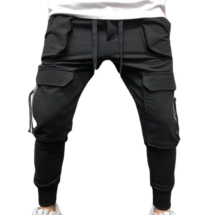 Cargo Pants Joggers Men Black Harem Pants Multi-pocket Ribbons Man Sweatpants Streetwear Casual Pants Elastic Waist Male Trouser