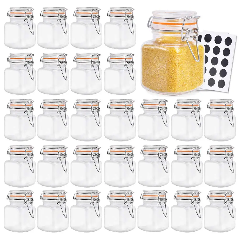 

4OZ 100ml Square Kitchen Storage Clear cookie Spice clip top glass Jar set with Glass Lid