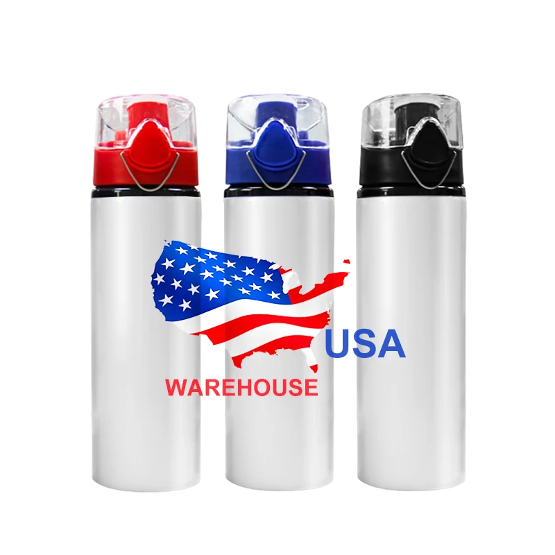 

USA Warehouse Stocked Free Shipping 750ml Sublimation Sports Blanks Aluminum Water Bottles White Sublimation Bottles Lid