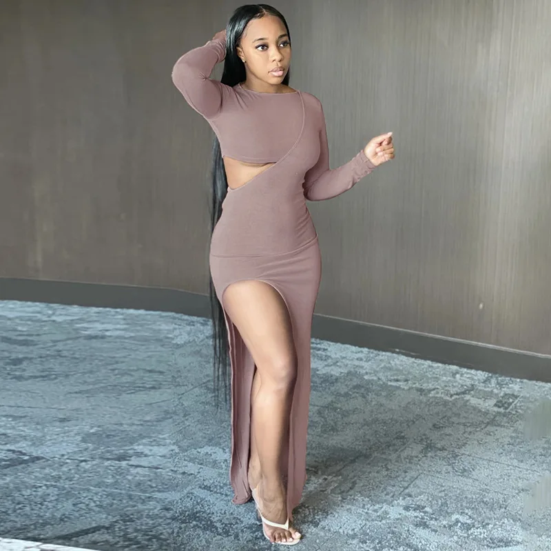 

B54109A Lady sexy hollow out dress fashion new design long sleeve elegant dress, Shown