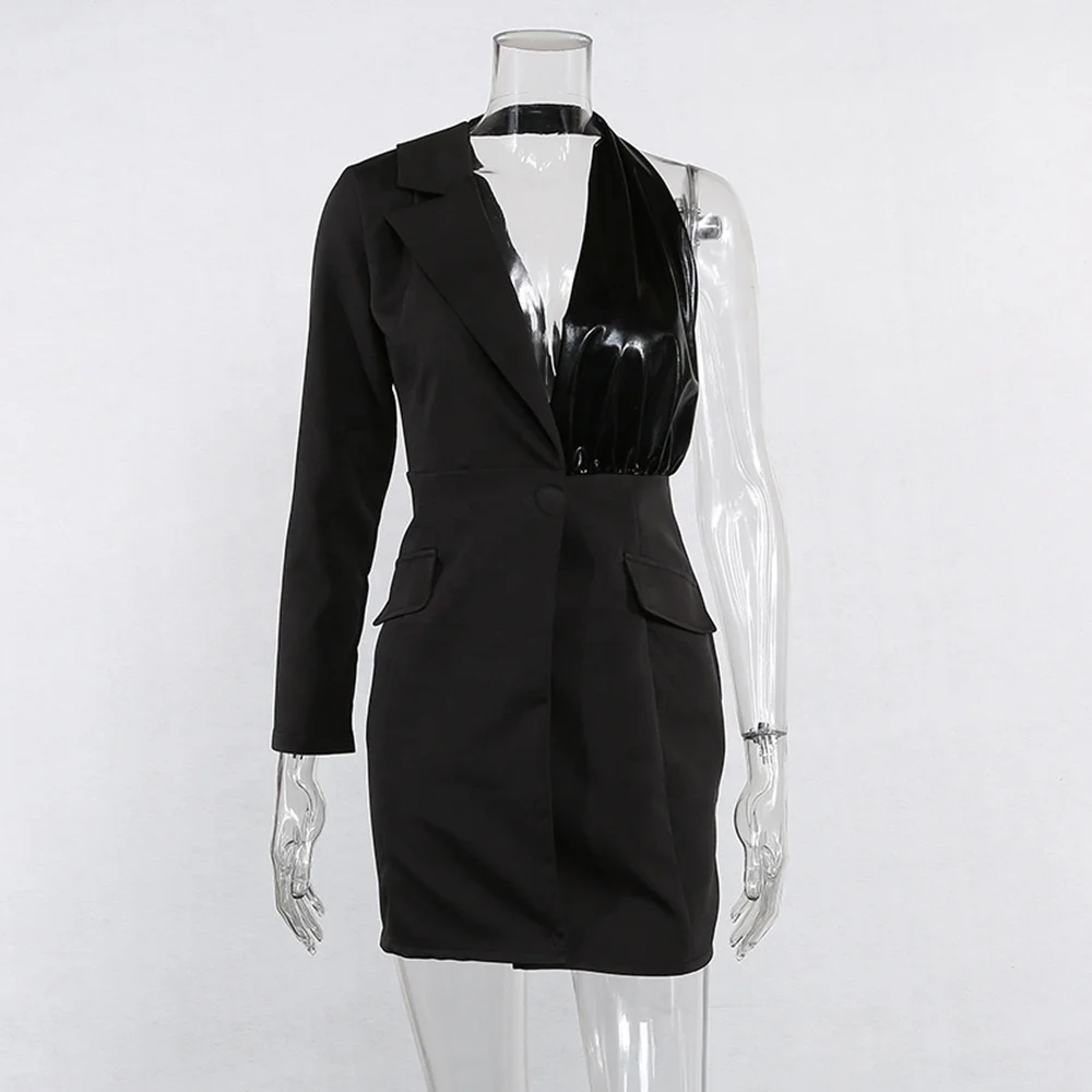 

B23908A Fashionable solid color one shoulder sexy slim irregular suit coat