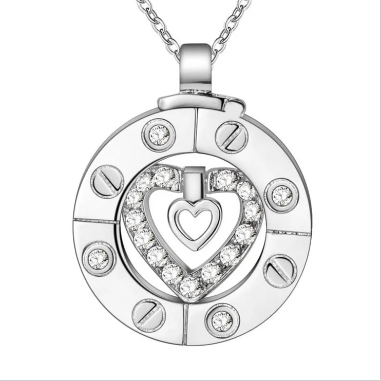 

Stairway To Heaven Silver Necklace Heart Pendant Couple Necklace With Two Chains For Women Man Jewelry, As picture show