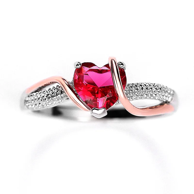 

Hainon cute fashion wholesale New jewelry red love heart shape zircon ring electroplating engagement ring