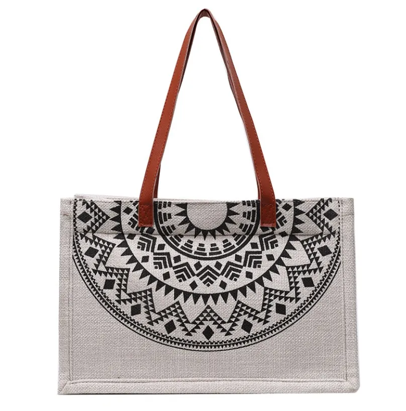 

Simple Printing Beach Canvas Tote Bags with leather Handle and zipper custom logo accepted