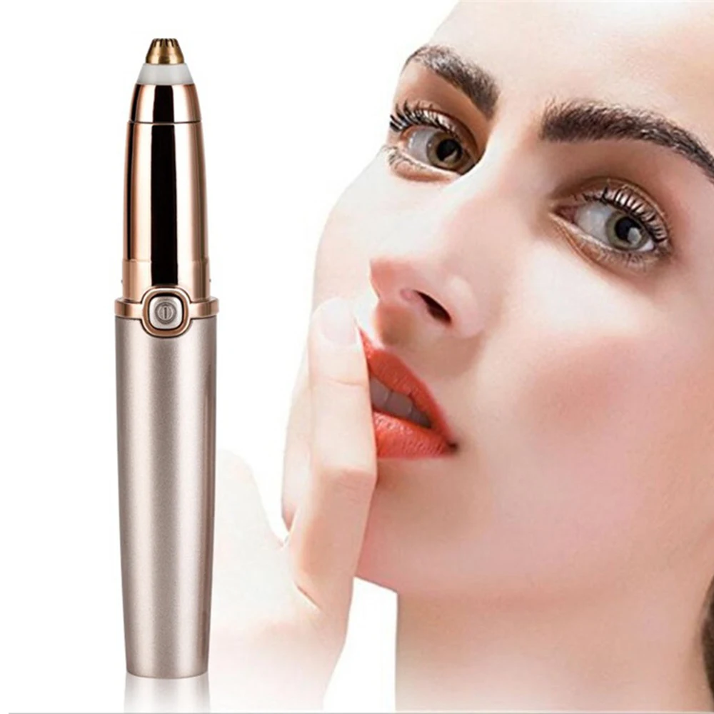 

Mini Electric Brows Hair Remover Painless Eyebrow Hair Removal Pen Eraser Shaving Razor Facial Hair Remover Pen Lipstick Eyebrow, White ,rose gold