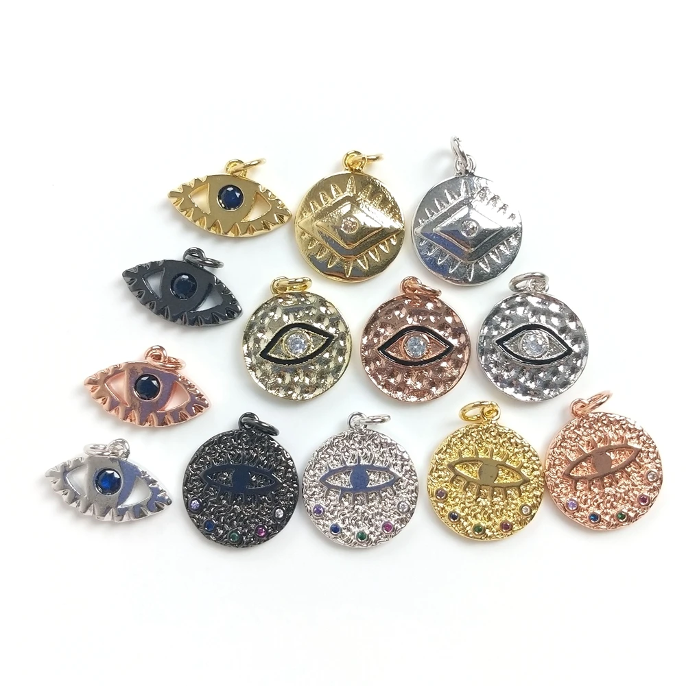 

Stock Handmade design CZ Devil Eye Charms China Micro Pave Suppliers Eye Pendant Wholesale Gold/Rose Gold/Silver/Black Plated, Multi color