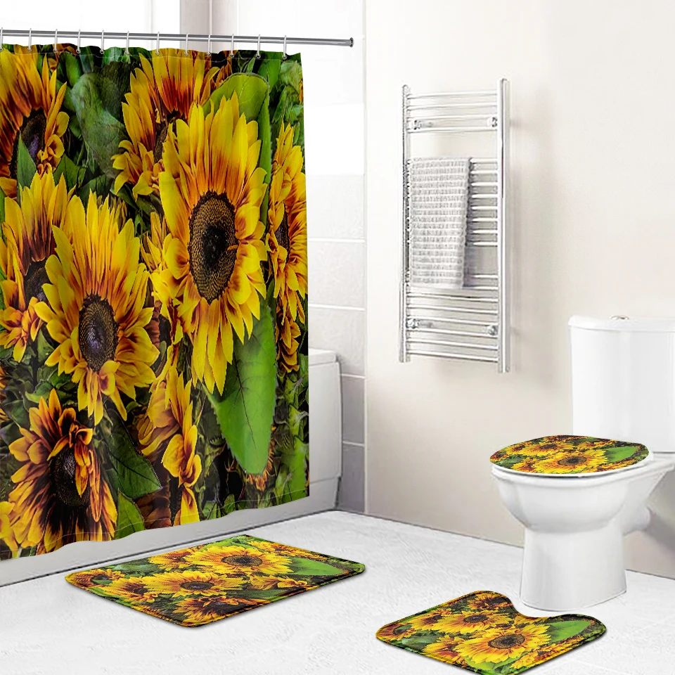 

Custom Fashion Rug Cortina De Ducha Waterproof sunflower shower curtain set for bathroom