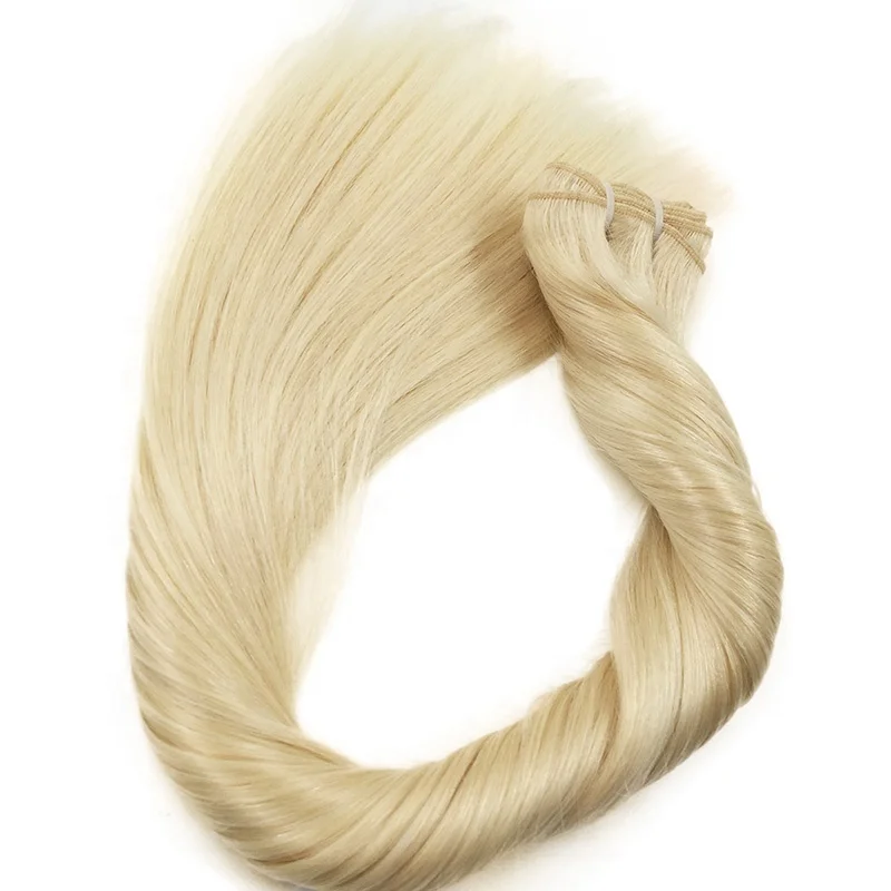 

9a Human straight Hair Bundles Cuticle Aligned Peruvian Remy Hair Machine Double Weft 613 Color hair extension