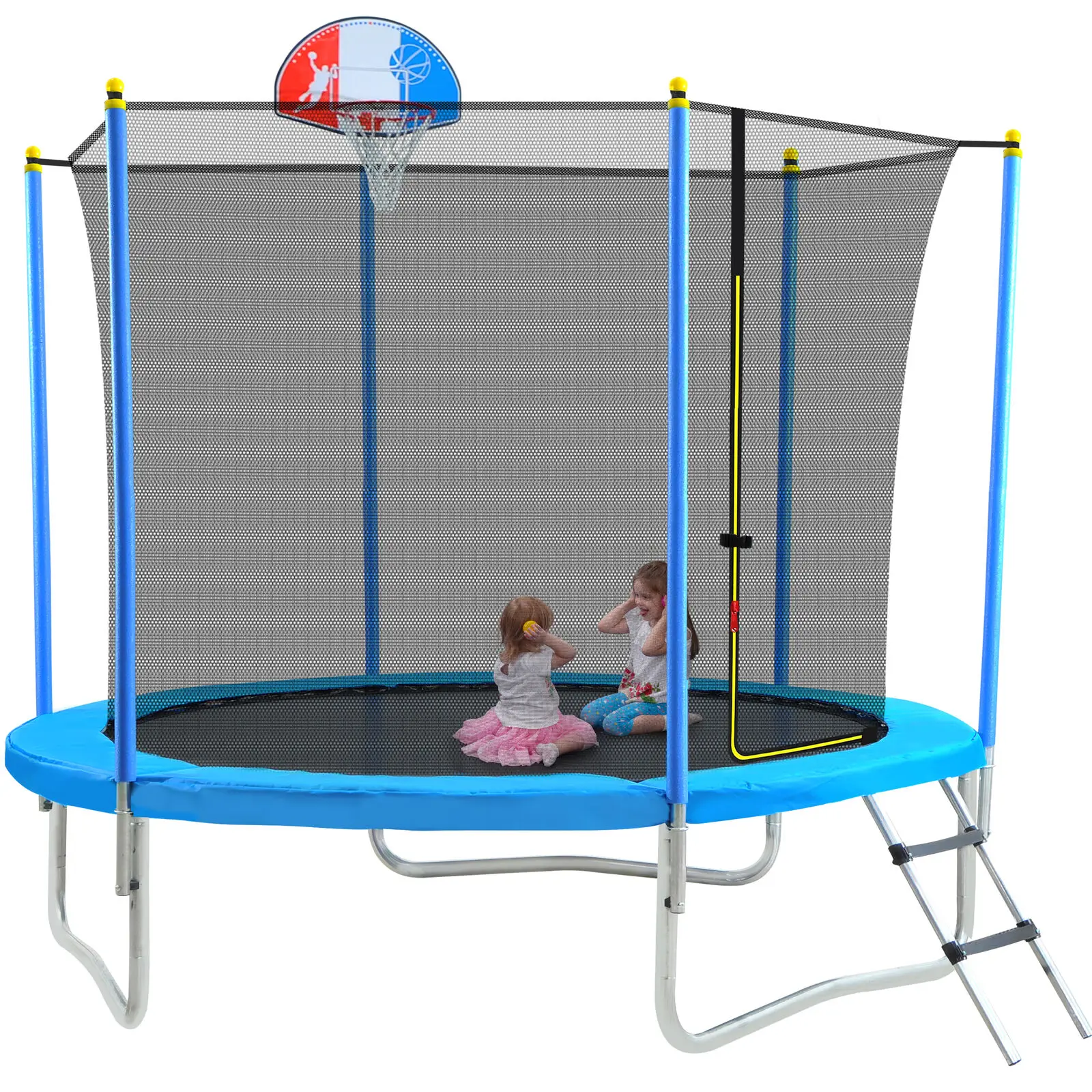 

8FT Trampoline for Kids with Safety Enclosure Net, Basketball Hoop and Ladder