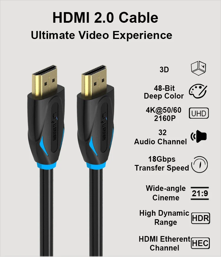 For computer Custom logo pvc cover 4k Gold Plated 1080p ultra slim hdmi 4K cable - ANKUX.COM