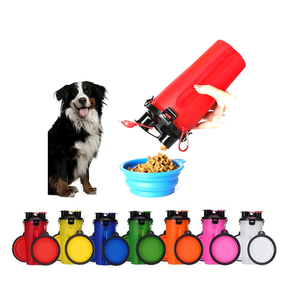 

Multi-color 2 In 1 Portable Pet Water Bottle Foldable Pet Bowl Outdoor Travel Portable Collapsible Dog Bowl, White red yellow blue green orange pink black