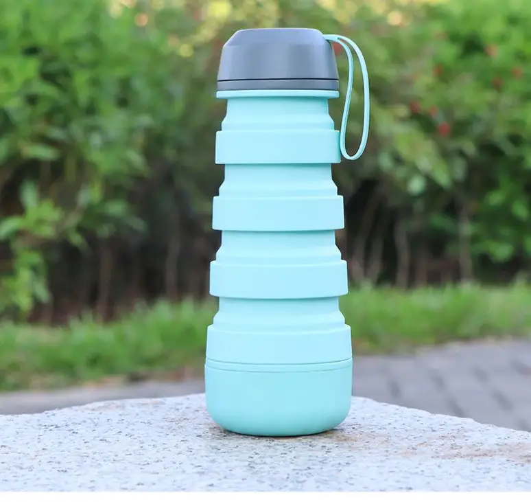 

Ecofriendly Travel 550Ml Portable Recyclable Drink Collapsible Silicone Folding Foldable Silicone Water Bottle, Pink,green