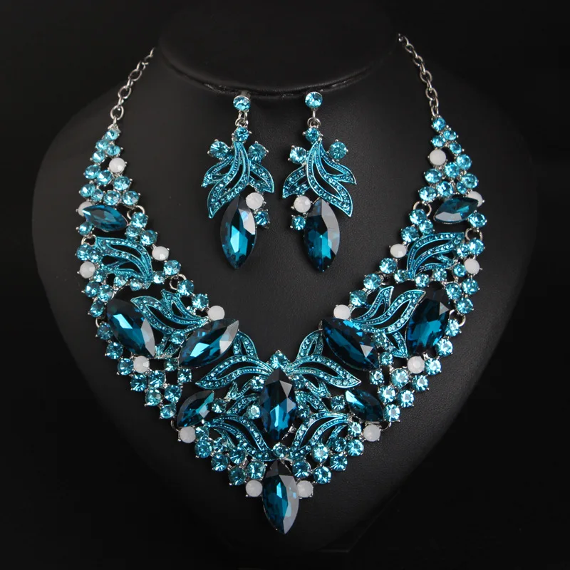 

XLNK64 Top Quality Wedding necklace earrings jewelry set Bridal Crystal Jewelry set Women luxury jewelry set