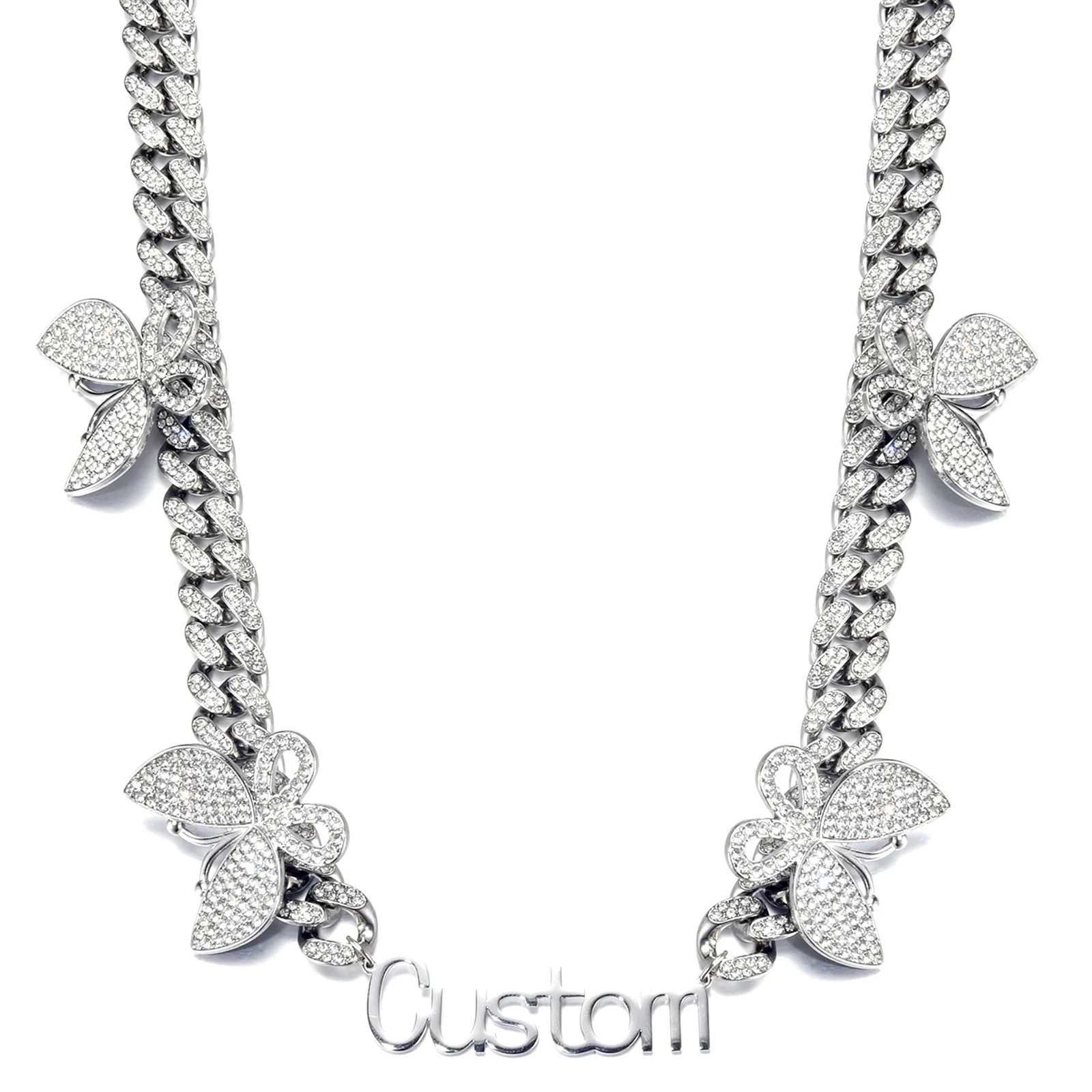

Hip Hop Sterling Silver Custom Butterfly Chain Necklace, Gold / silver