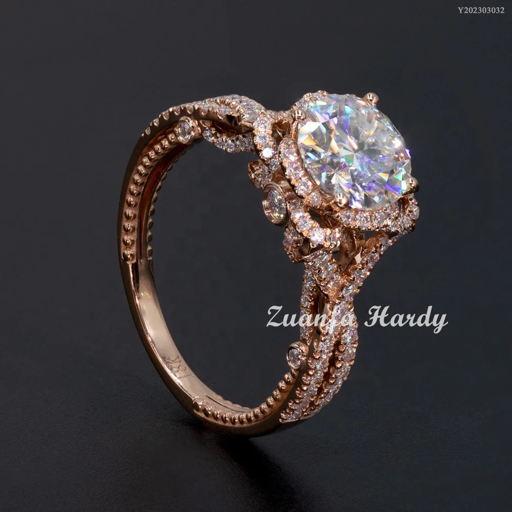 

Custom Luxury Fine Jewelry VVS 2ct Moissanite Diamond Wedding Engagement Ring 18K Rose Gold Moissanite Ring