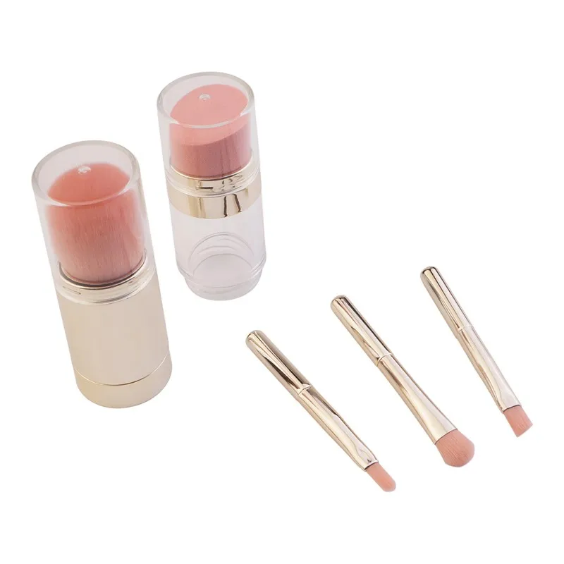 

Custom Logo Travel Foundation Blush Cosmetic Kit Lips and Eyebrow Makeup Brushes 4 in 1 Set, Customized color