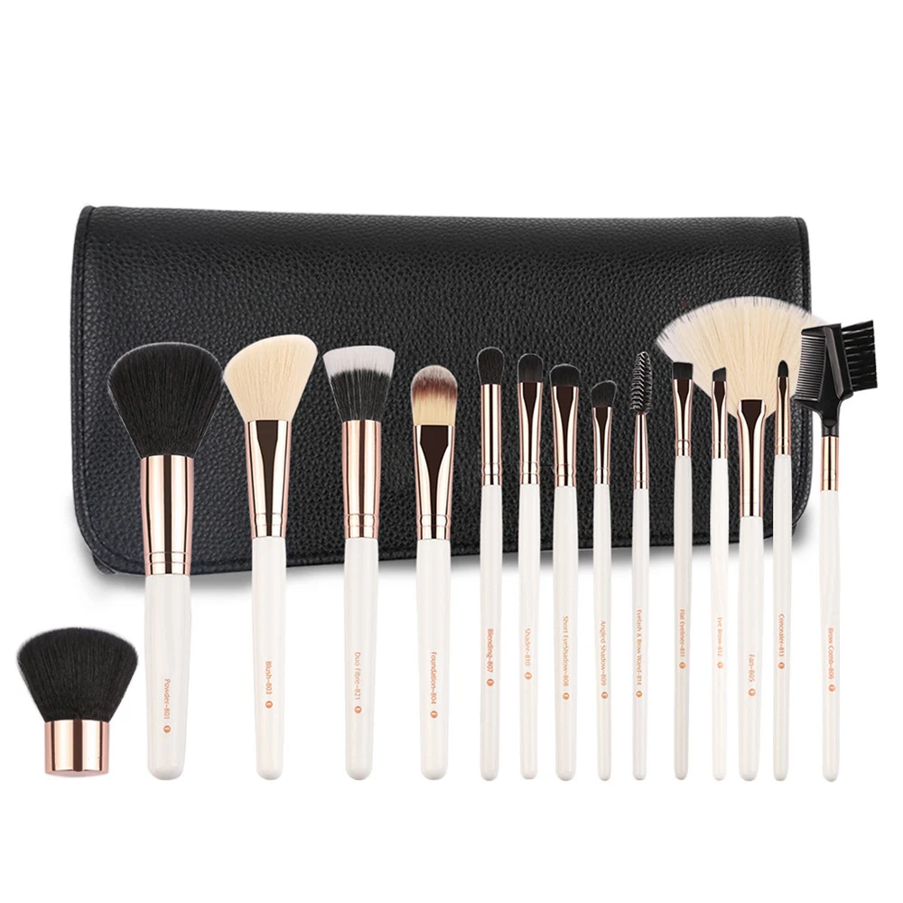 

15 pcs Hot Sale White Rose Gold Nylon Brush Sets Makeup With Custom Private Label