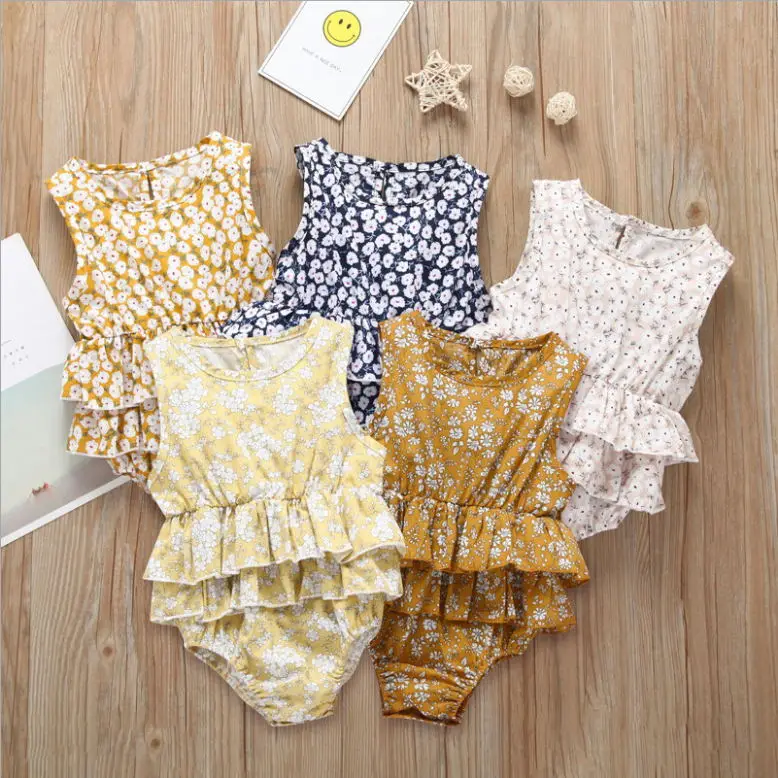 

Flower Newborn Baby Girl Rompers Summer Baby Girls Clothing Ruffles Rompers Floral Jumpsuit Playsuit, As pictures