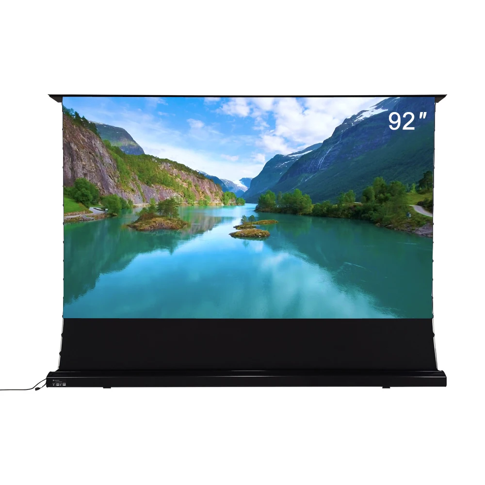 

Wholesale 92 inch S Electric tensioned floor screen with 4k HD Cinema White Indoor Projector Screen with Stand for dark room